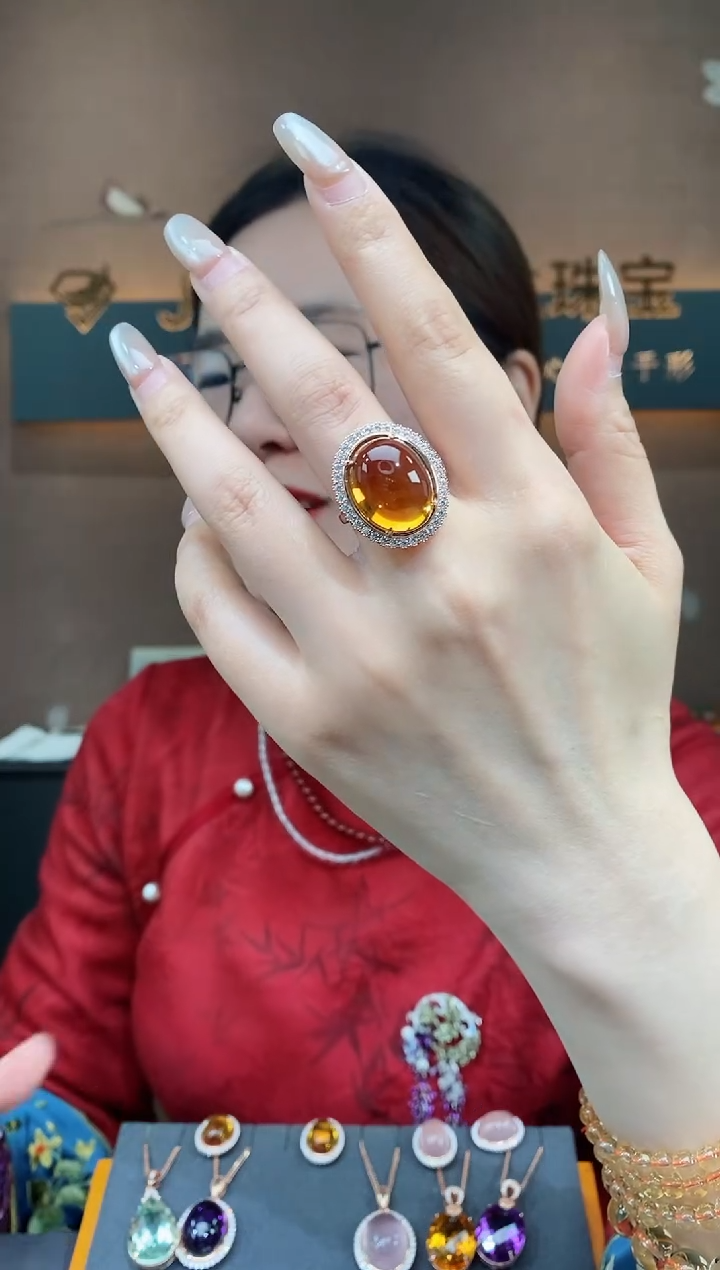 【闪购商品】黄晶戒指银S925镶嵌黄晶戒指