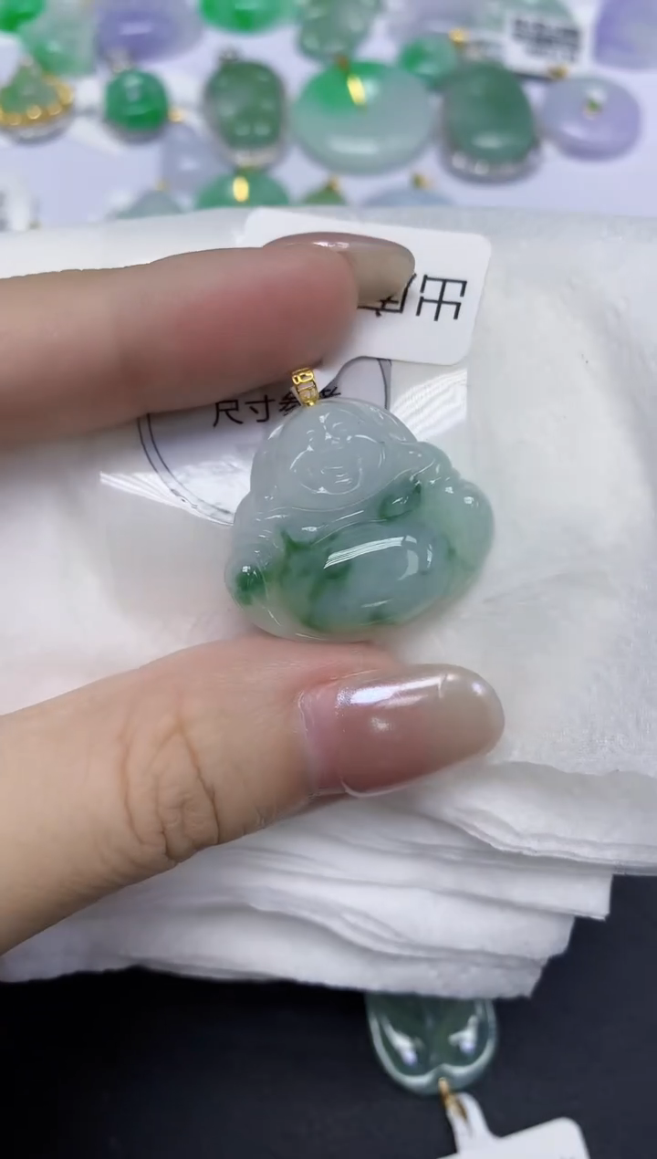 颈饰18K金镶嵌翡翠天然缅甸翡翠A货百元以上9元证书费自理