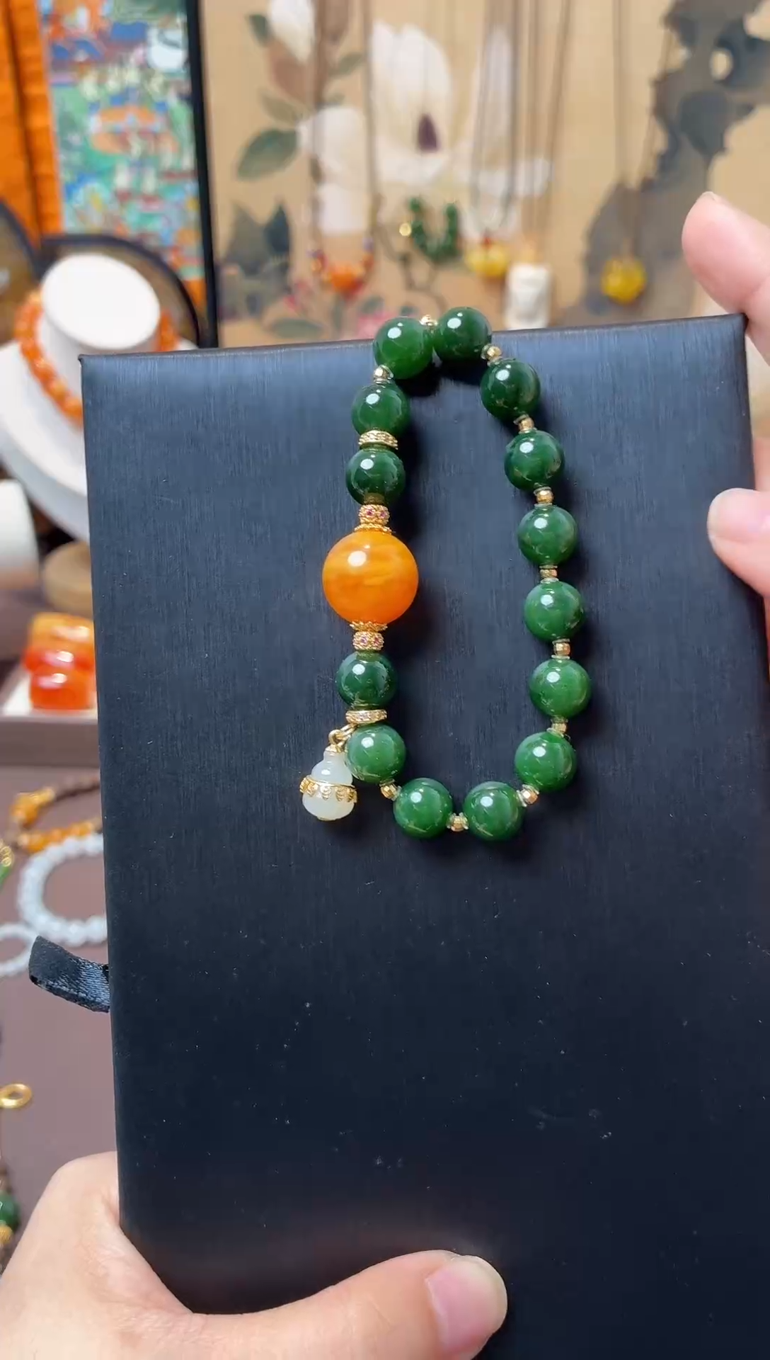 【扶摇】和田玉 碧玉10mm左右 手链XJ111 （多样性发其一）