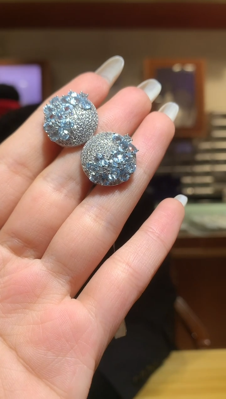 银S925镶嵌耳坠海蓝宝石【宝石世家严选】