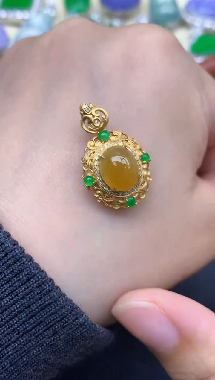 颈饰18K金镶嵌翡翠407-中国好珍宝