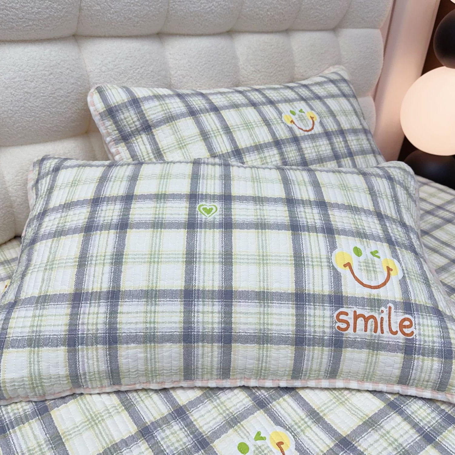 【枕套】韩系全棉砂洗绗缝夹棉枕套