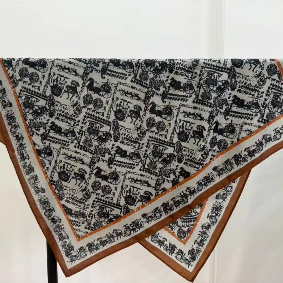 P9【棕色马车】新款单面棉质65*65精致小方巾