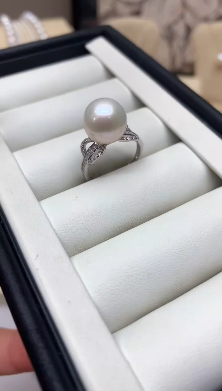 银S925镶嵌戒指淡水珍珠11-12mm