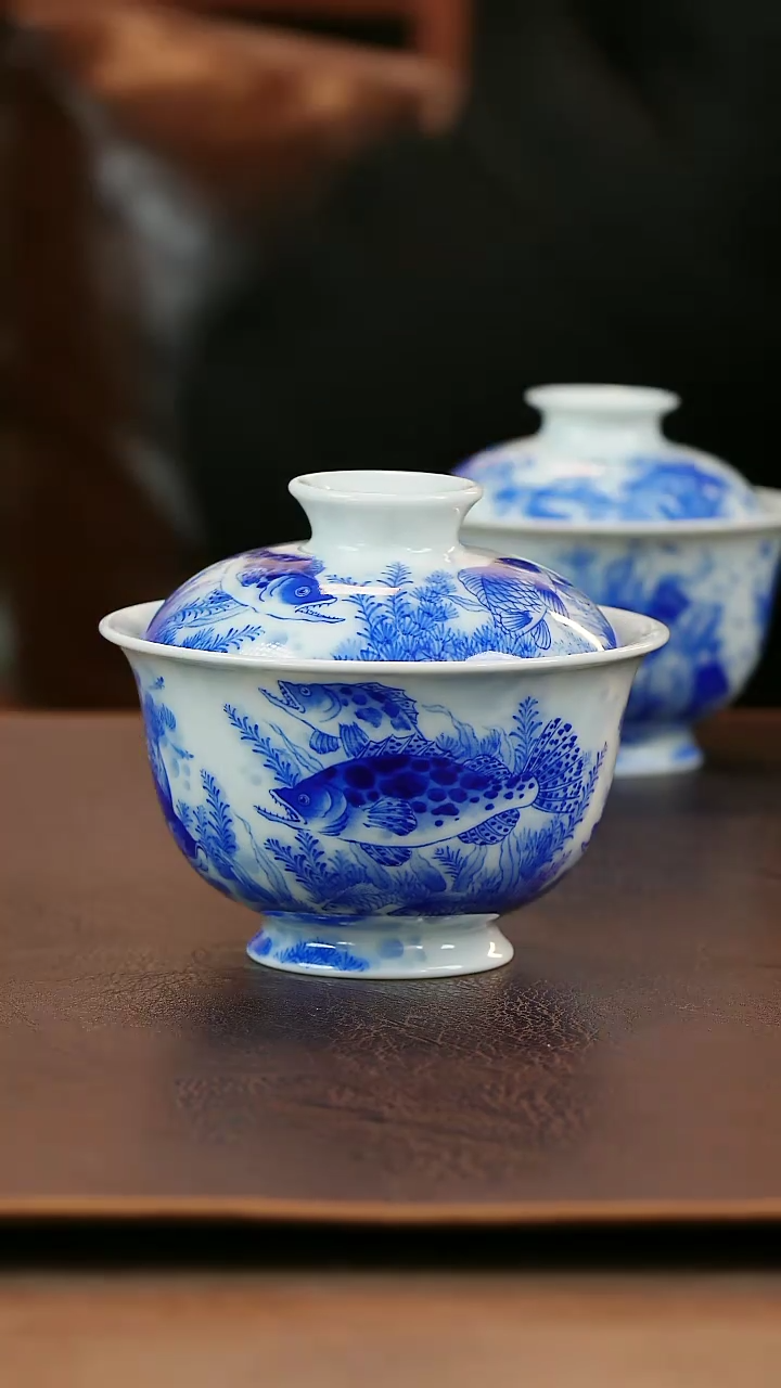【闪购商品】150cc青山赋鱼盖碗陶瓷