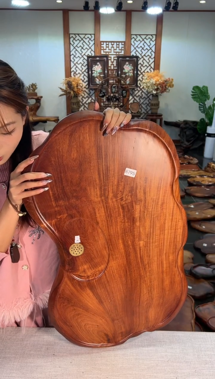 【闪购商品】大果紫檀（缅甸花梨）茶盘8795