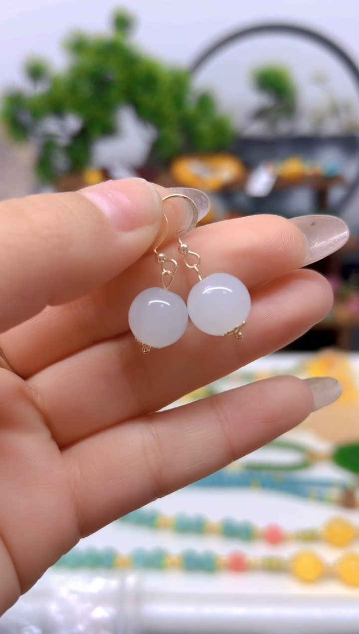 【闪购商品】和田玉耳饰14K金镶嵌耳饰E04