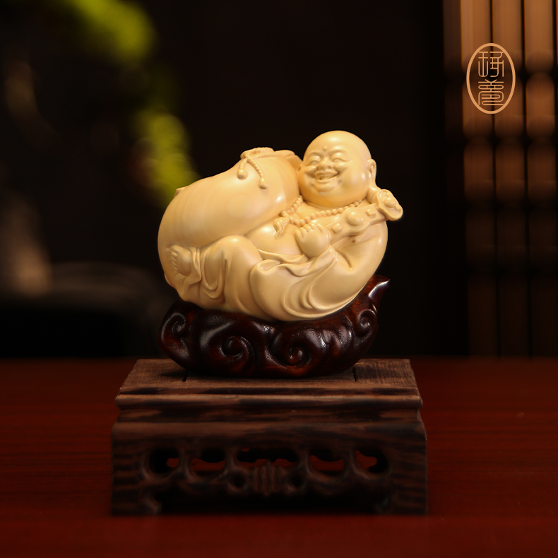 《如意布袋弥勒》黄杨木雕工艺佛摆件非遗手工雕刻茶室客厅送礼收藏
