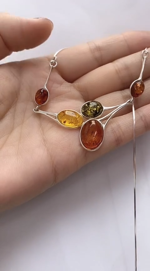 【闪购商品】琥珀裸石银S925镶嵌琥珀锁骨