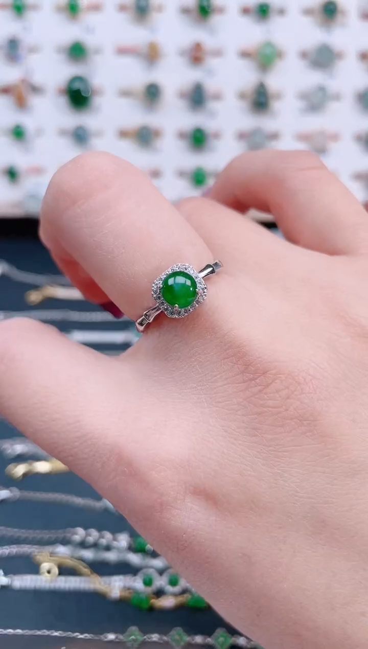 银S925镶嵌戒指翡翠天然翡翠