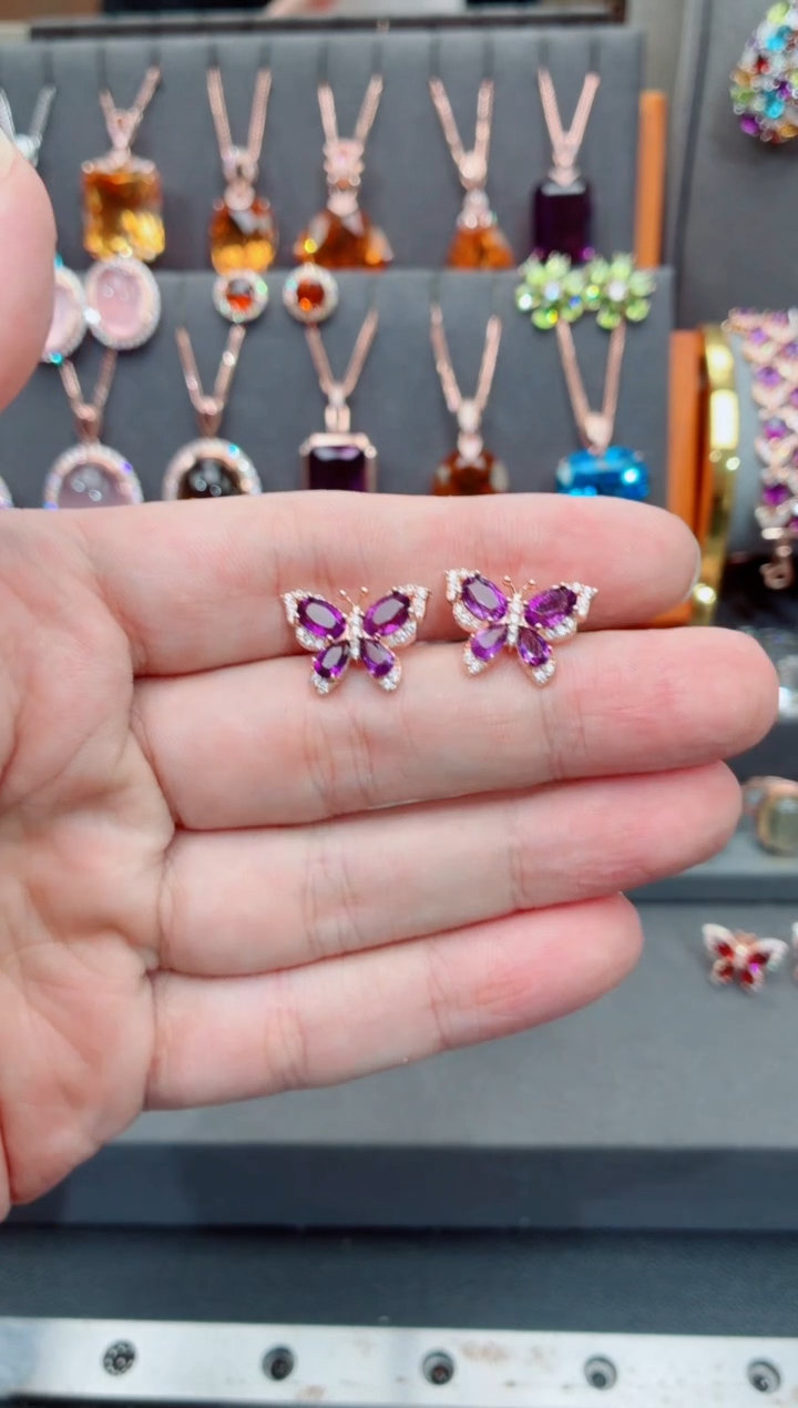 银S925镶嵌耳饰紫晶紫晶耳钉