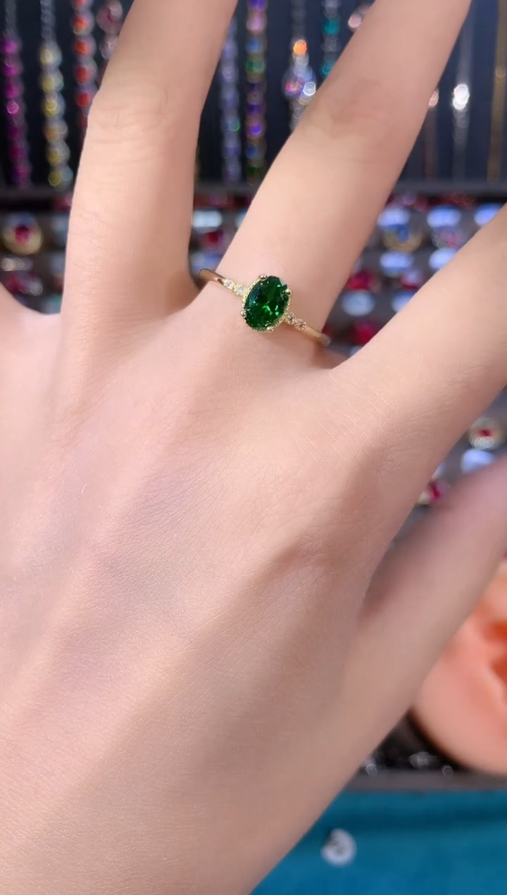 银S925镶嵌戒指碧玺57金色