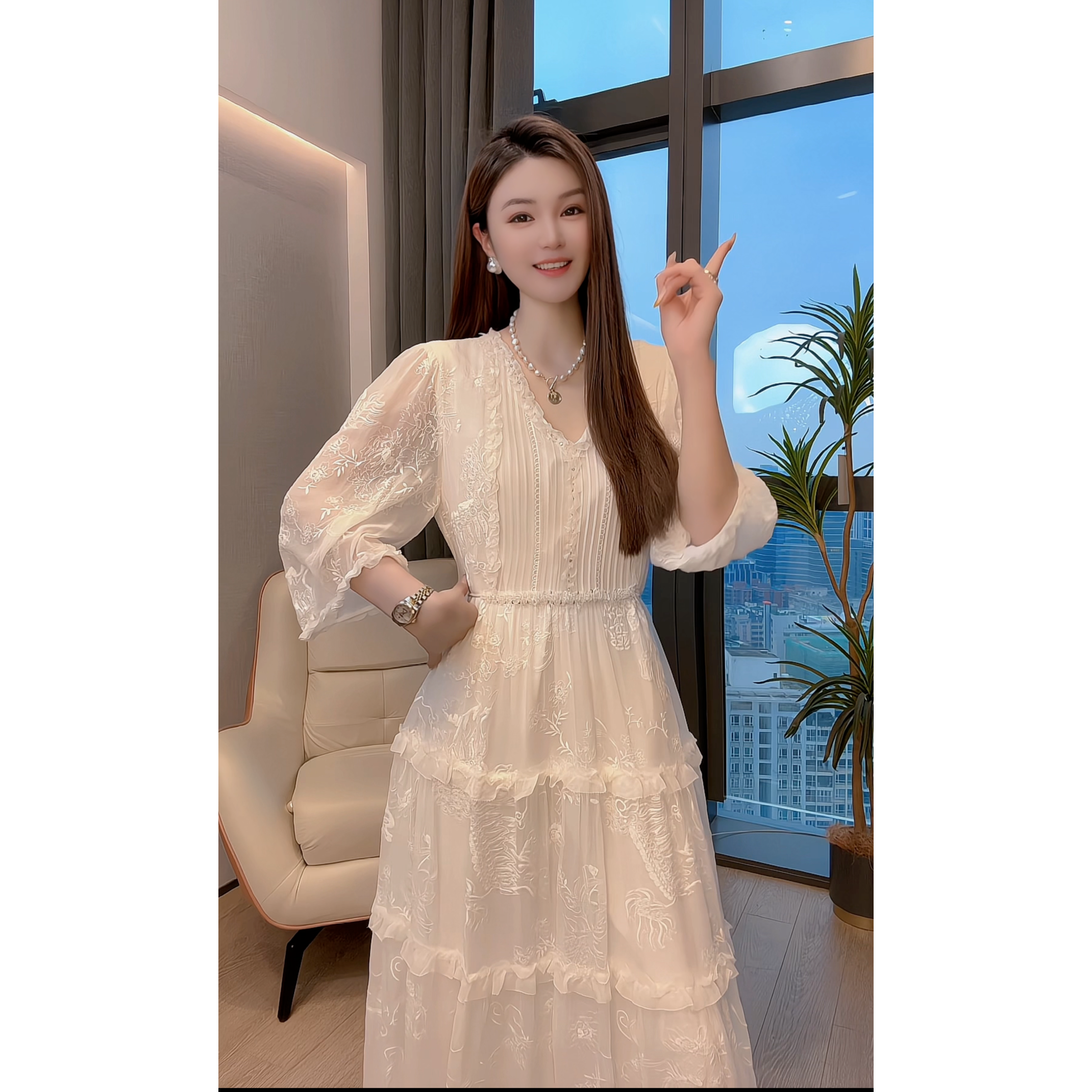 【深圳米熙儿】100%桑蚕丝收腰印花夏季女装连衣裙1247G