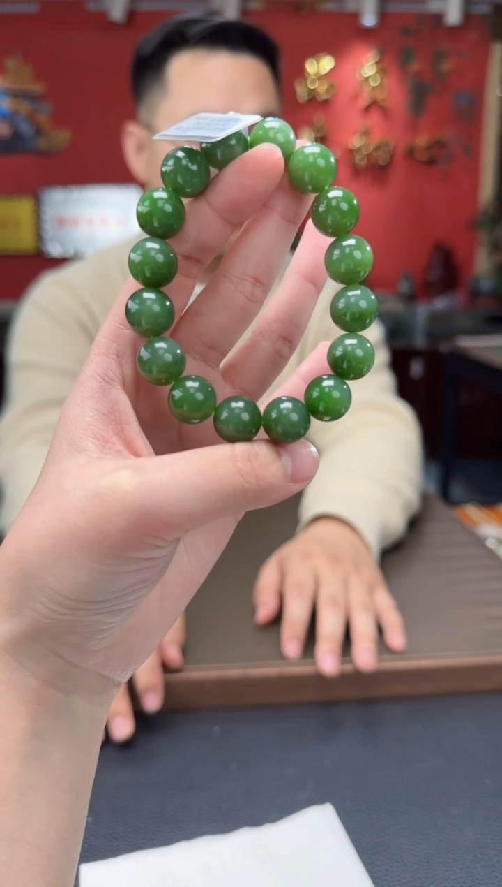 【闪购商品】和田玉手串未镶嵌碧玉白加绿单圈手串