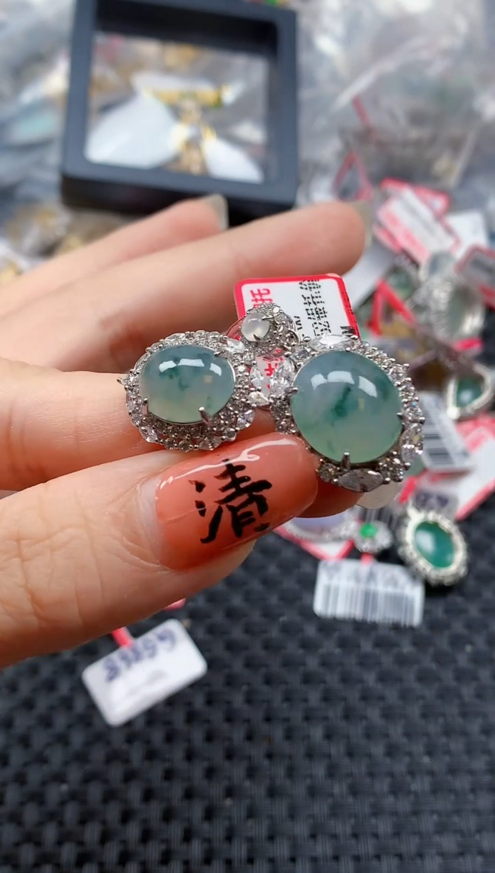 银S925镶嵌戒指翡翠天然A货缅甸翡翠