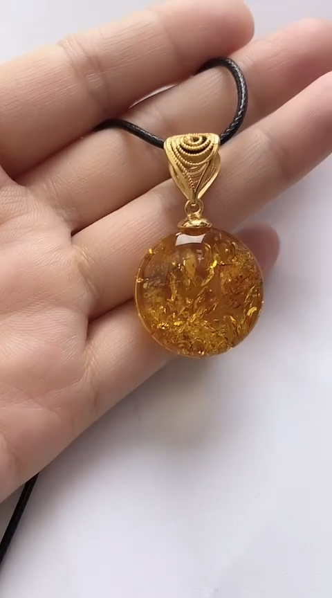 【闪购商品】琥珀裸石银S925镶嵌花珀吊坠