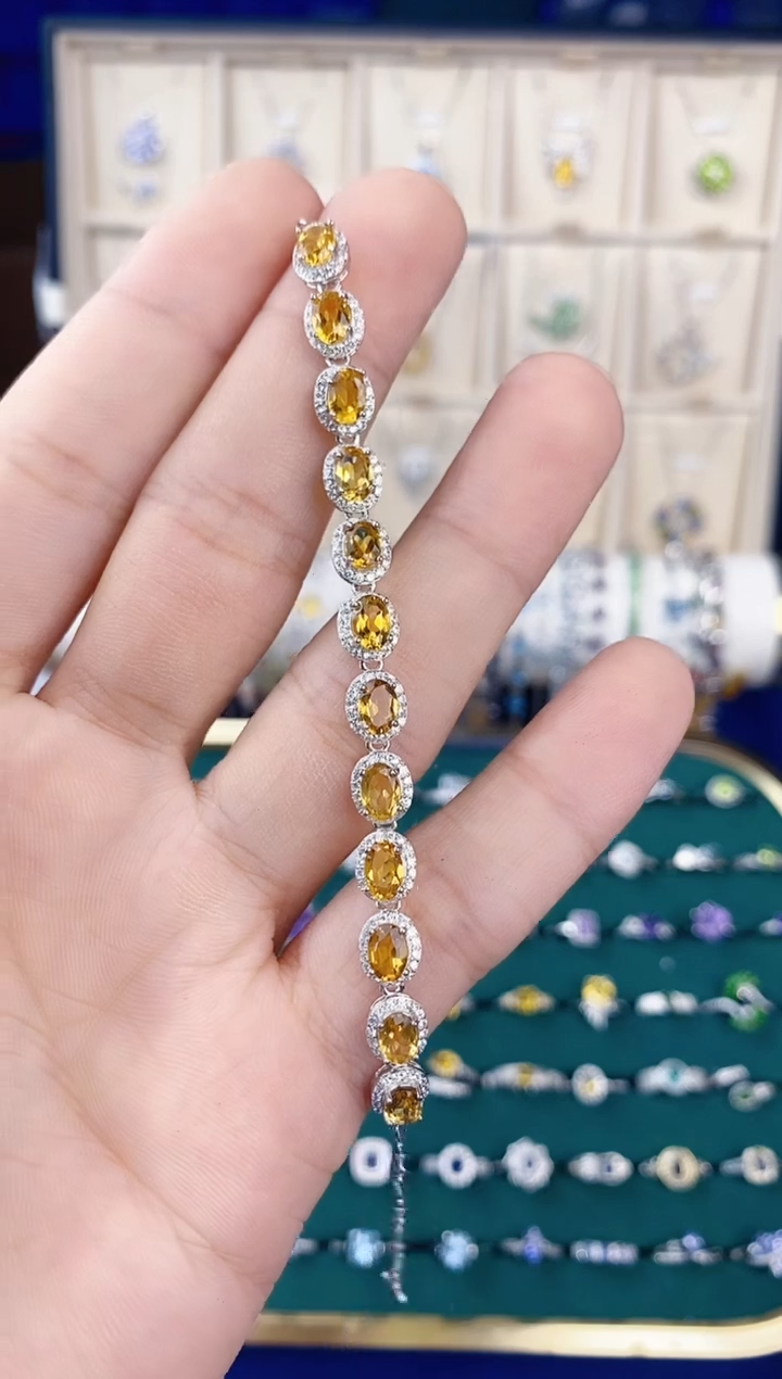【闪购商品】黄晶手链银S925镶嵌带证书