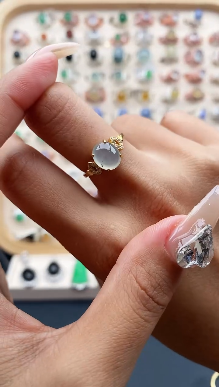 【闪购商品】翡翠戒指银S925镶嵌缅甸天然A货翡翠222  9+3