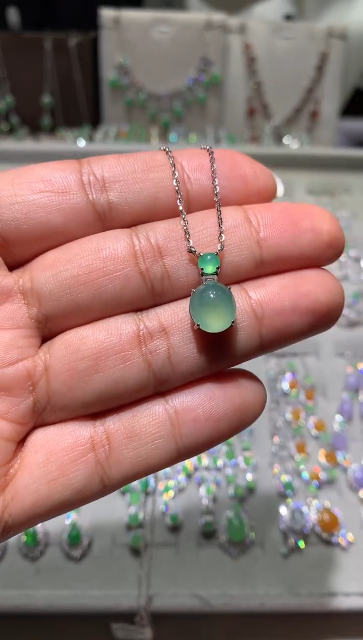 银S925镶嵌翡翠耳饰项链