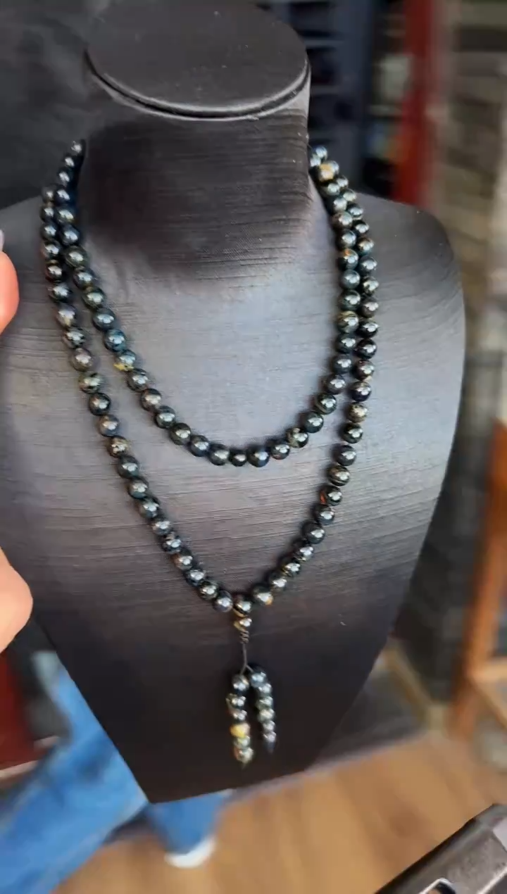 琥珀颈饰未镶嵌#28缅甸琥珀星际蓝天翁珀108.7mm