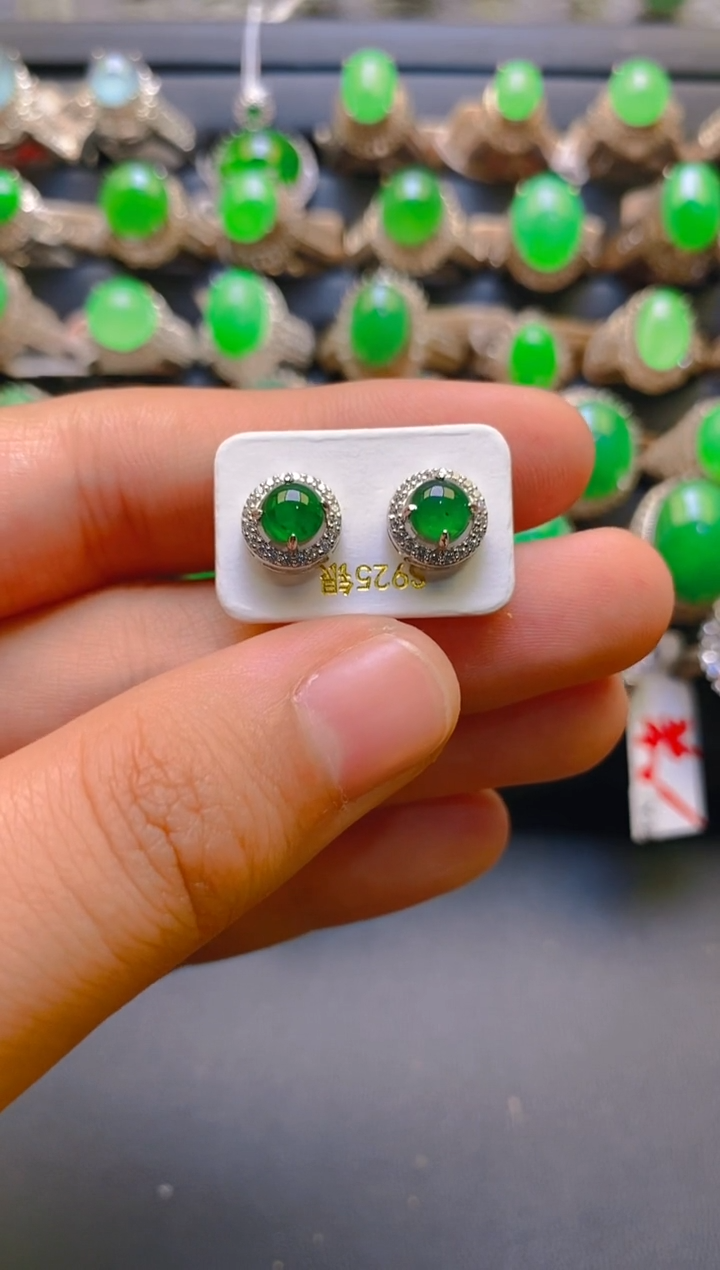 【闪购商品】翡翠耳饰银S925镶嵌天然A货翡翠1