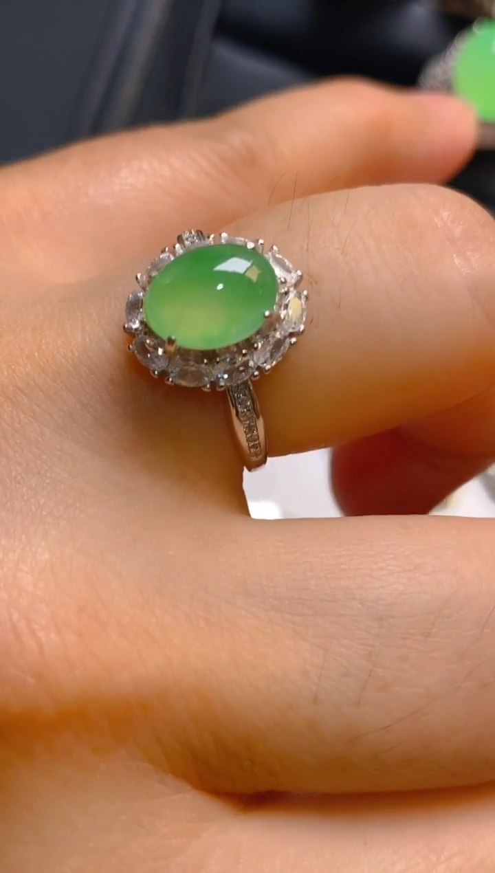 【闪购商品】翡翠耳饰银S925镶嵌天然A货翡翠1