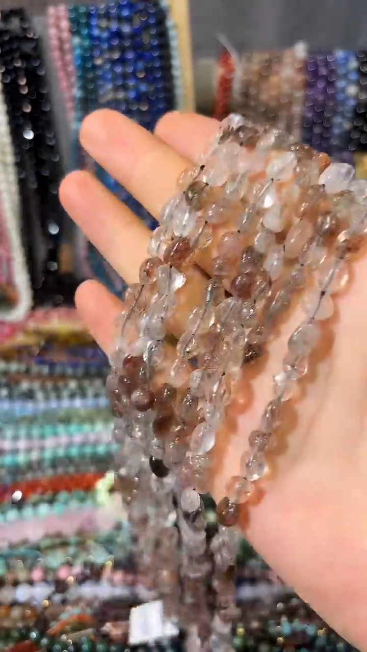 合金石英质玉（非洲翠）珠宝奇石 黑金超 7 6*8mm