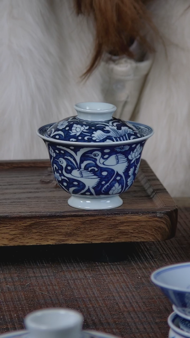 【闪购商品】折葵非器手工手绘一鹭莲升盖碗