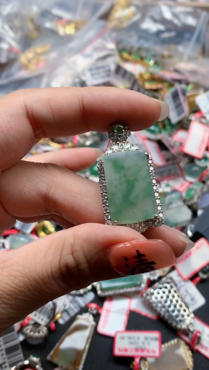 银S925镶嵌戒指翡翠天然A货缅甸翡翠