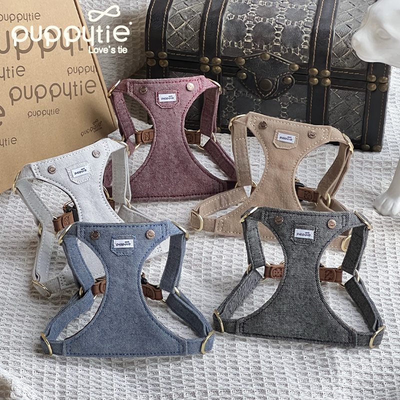Puppytie|口袋牛仔|背心柔软舒适狗狗背带式胸背