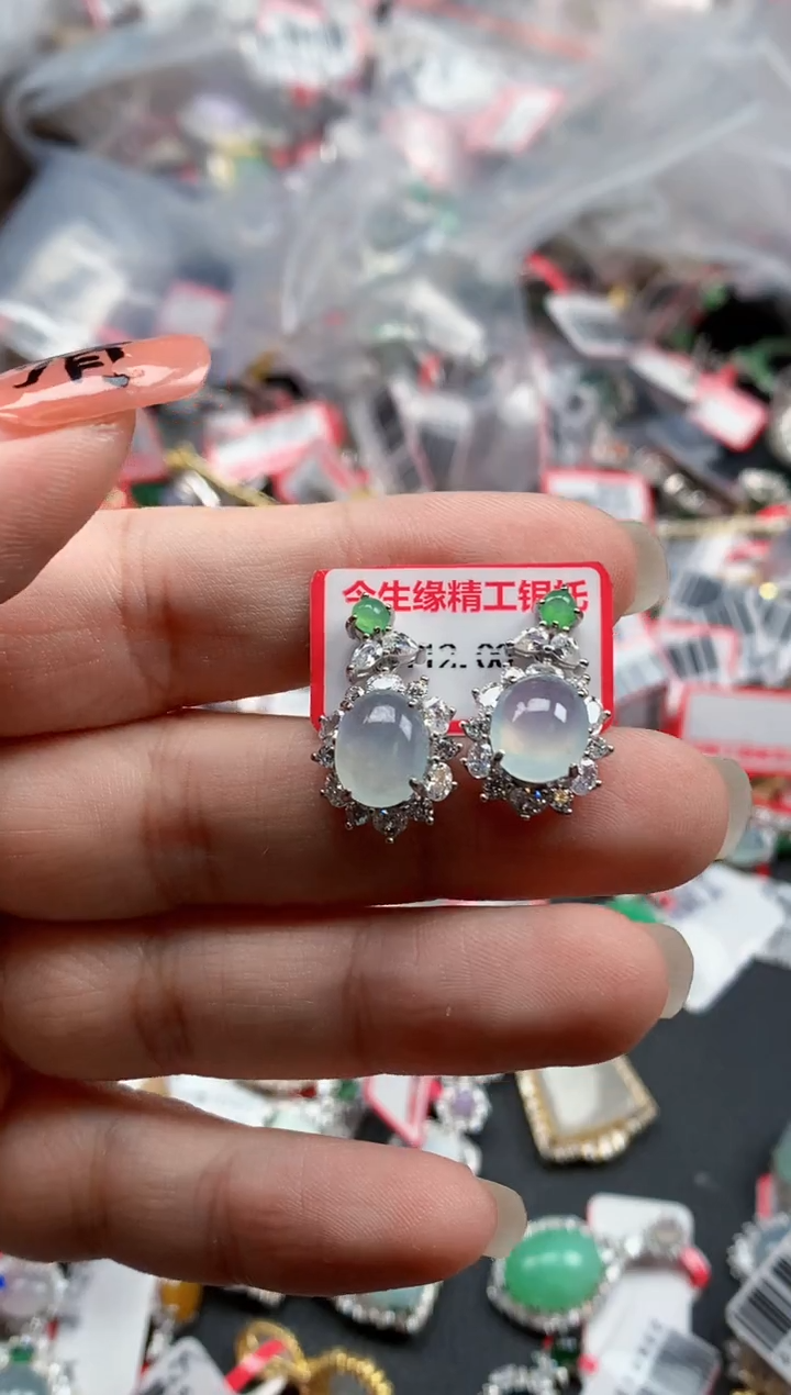 银S925镶嵌戒指翡翠天然A货缅甸翡翠