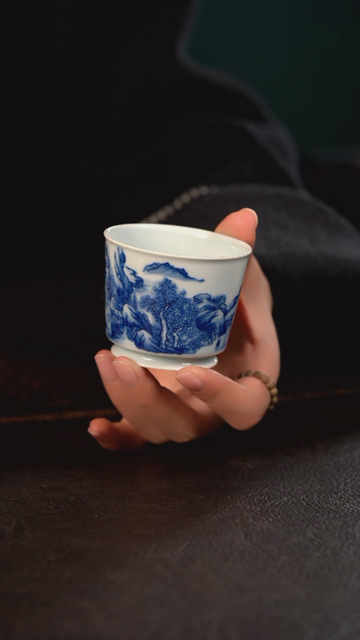 【闪购商品】杯HLX陶瓷青花福利杯山水薄胎融天杯