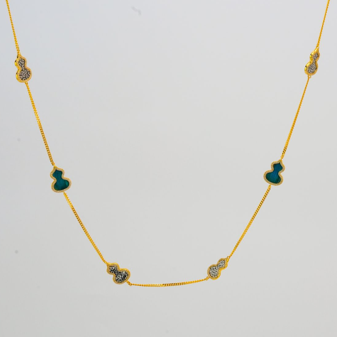 乌铜走银 银镀金点翠豹纹葫芦项链  非遗手工艺