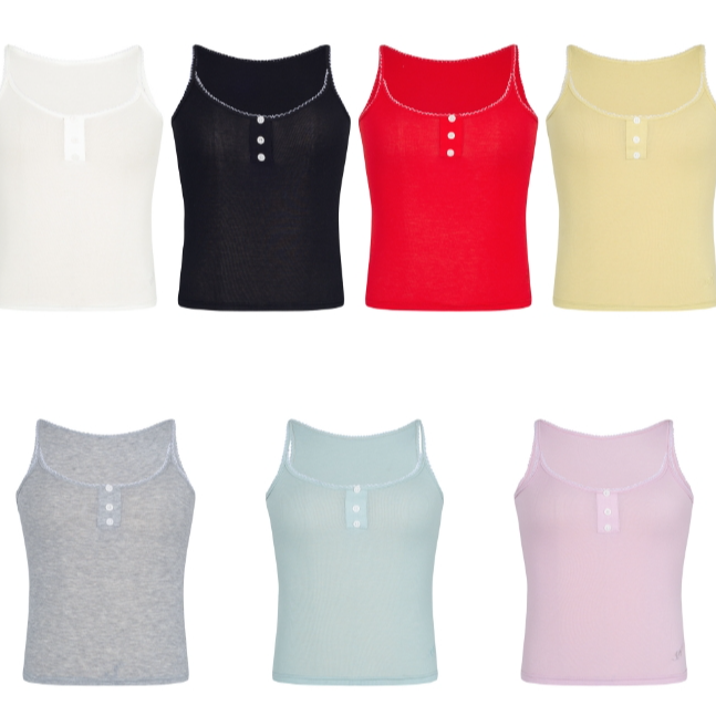 NECY七色蕾丝花边基础吊带叠穿纽扣背心女设计感无袖修身内搭上衣