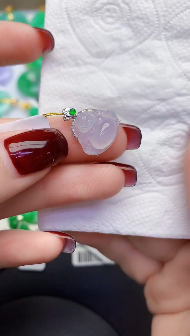 颈饰18K金镶嵌翡翠缅甸天然翡翠a货