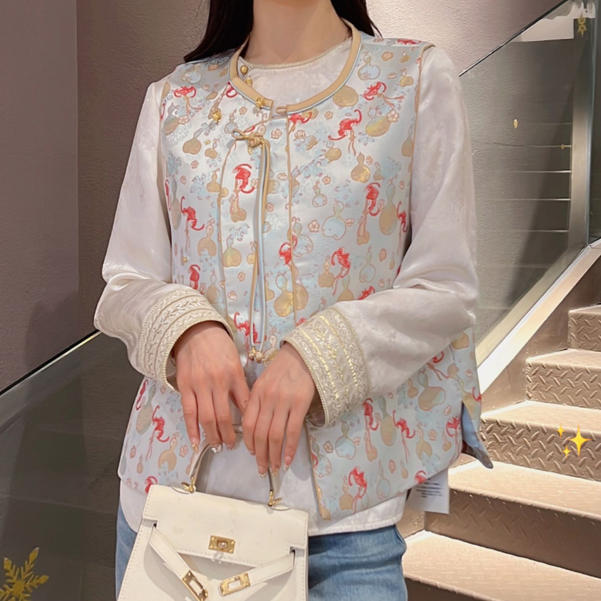 《ELFBOX》《福禄双全》上新时尚新中式中国风提花立领织金马甲3773