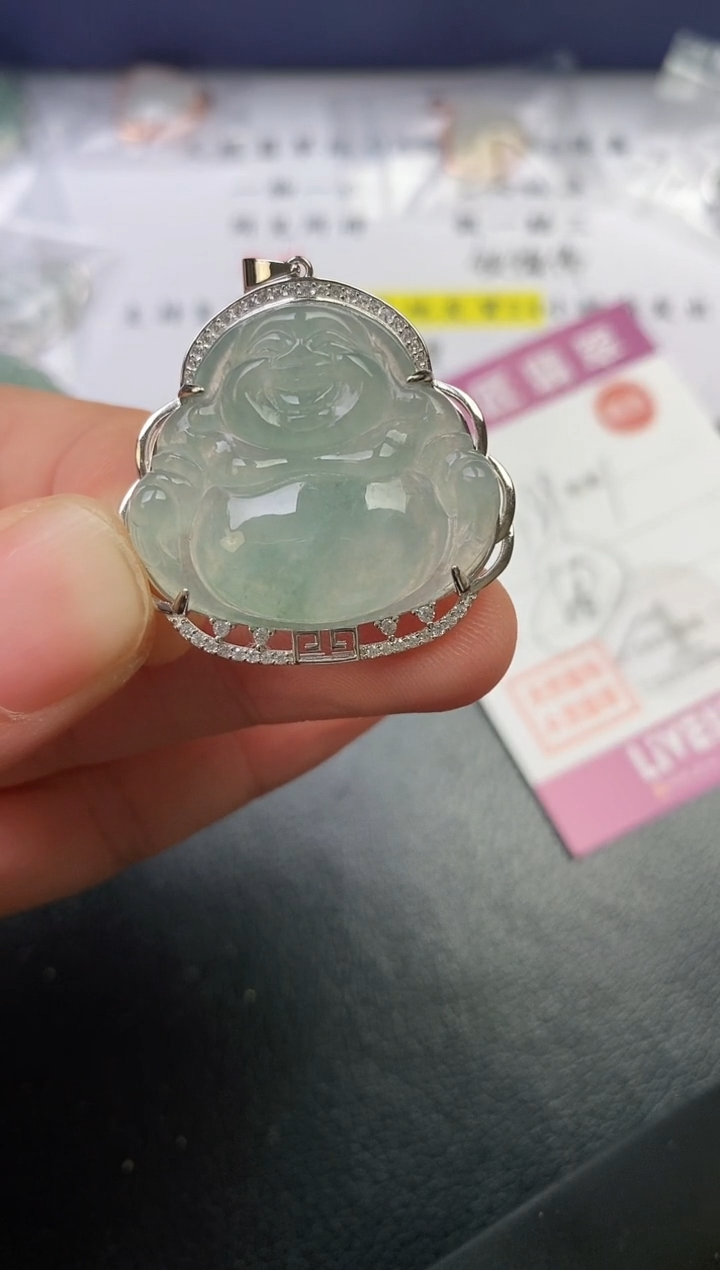 颈饰银S925镶嵌翡翠娟挂件
