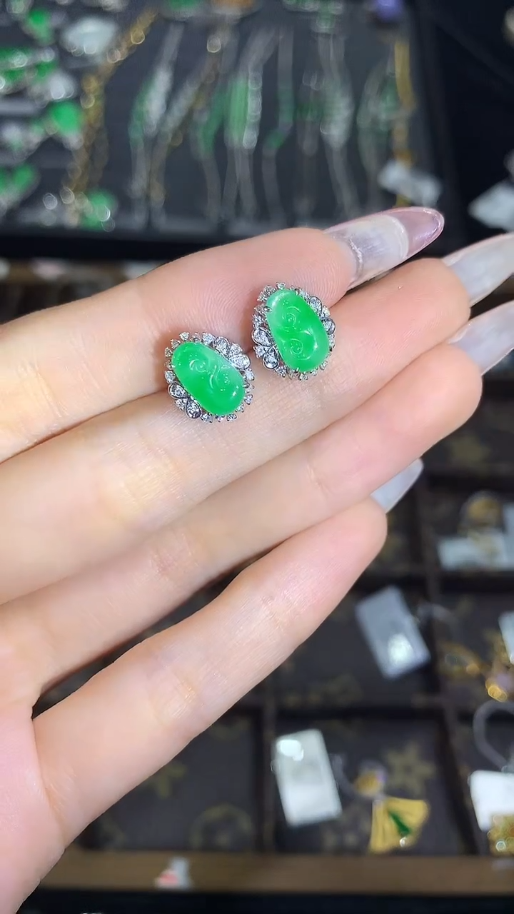 【闪购商品】翡翠耳饰18K金镶嵌如意耳饰时尚zyl