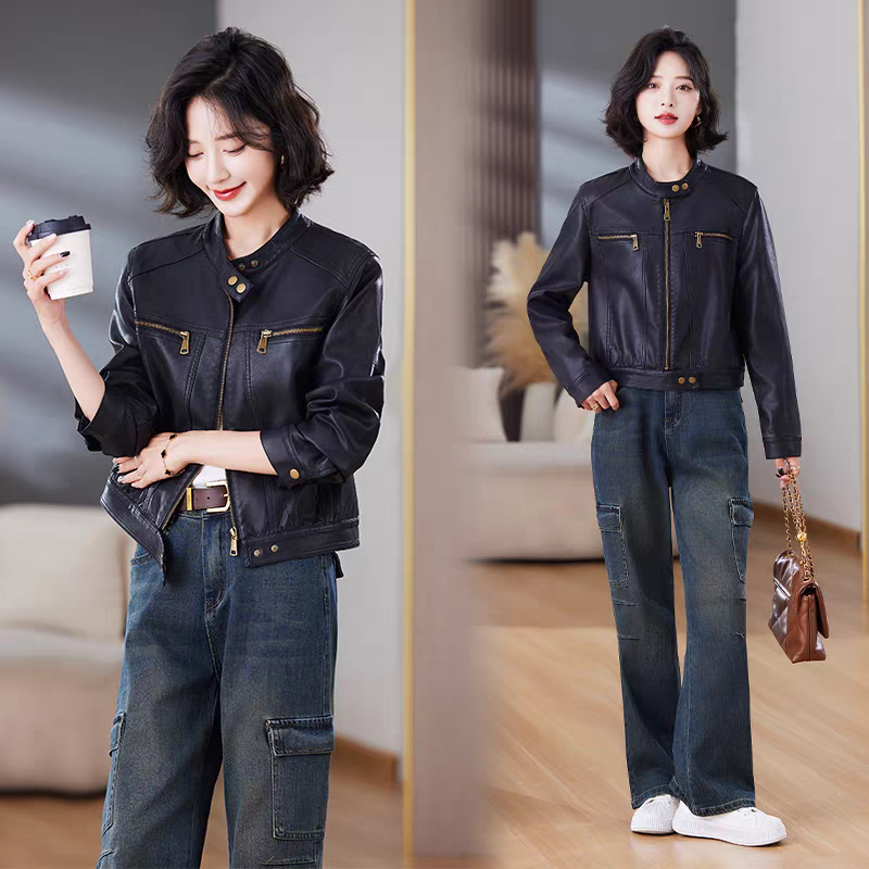 机车服短款pu皮衣外套女2025新款春秋小个子立领夹克上衣潮