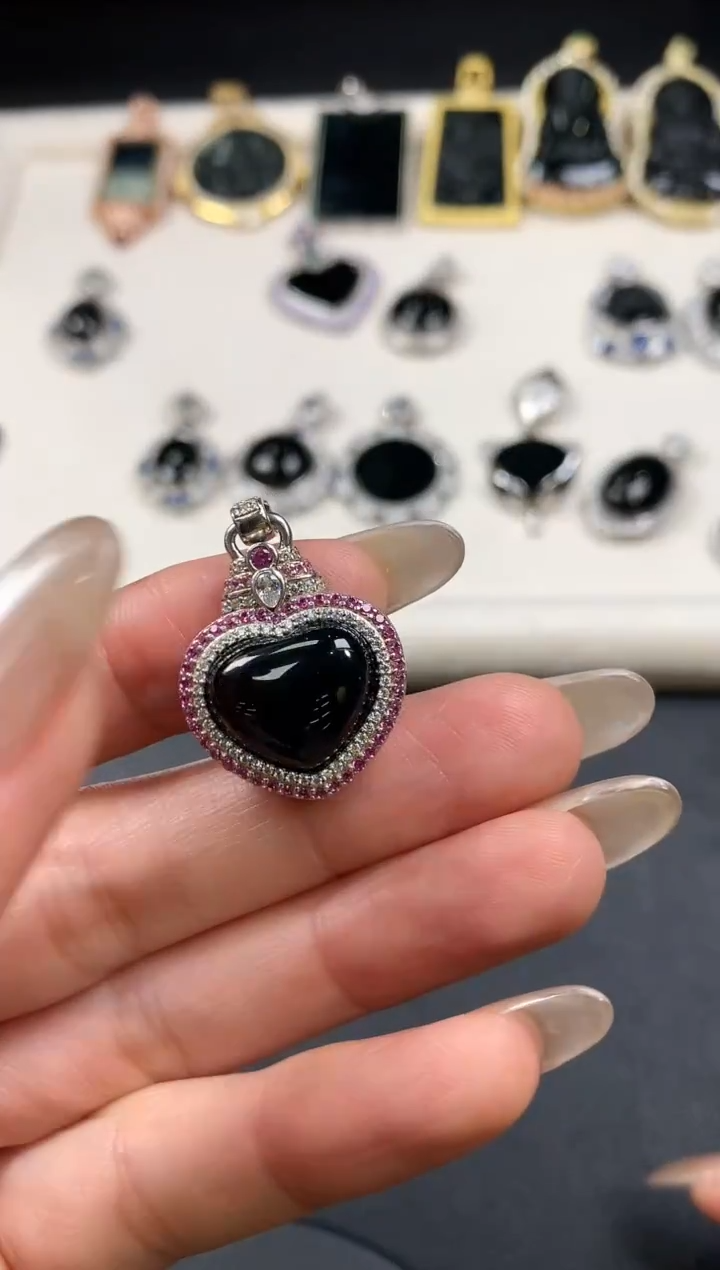 吊坠(不含链)银S925镶嵌翡翠翡翠