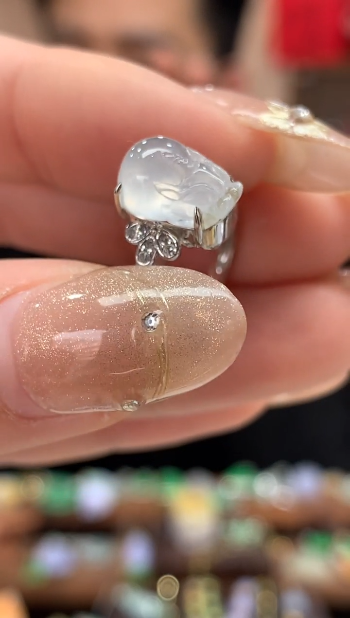 【闪购商品】翡翠戒指18K金镶嵌貔貅