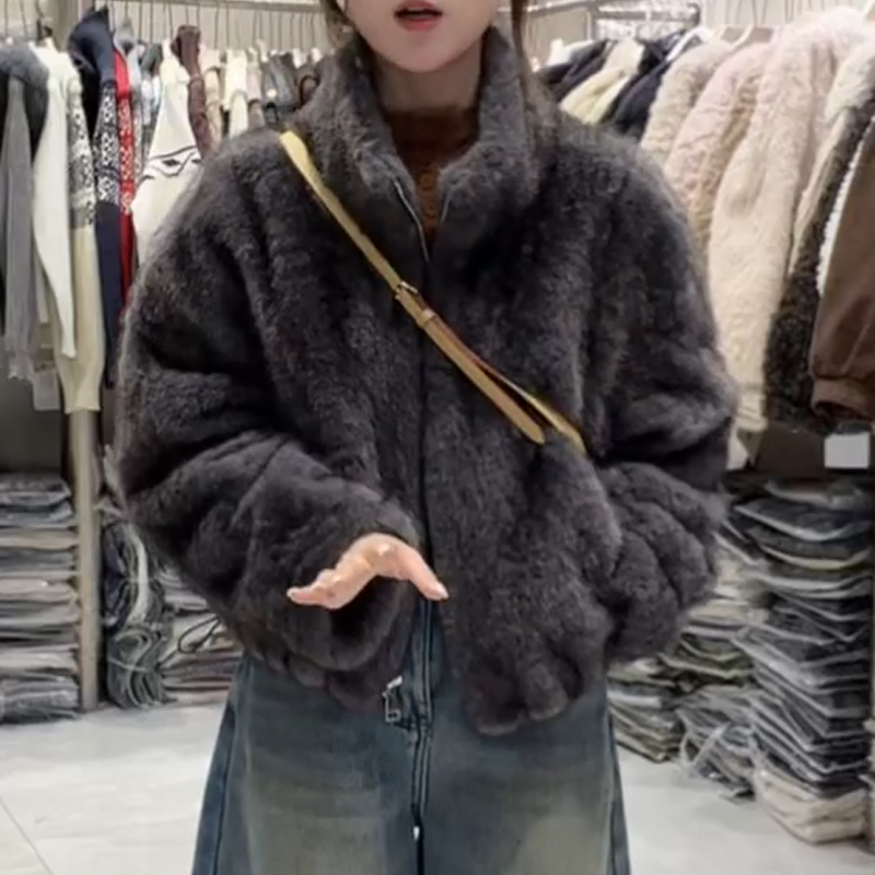 冬季短款韩版拉链百搭时尚气质毛毛外套上衣LK2508768