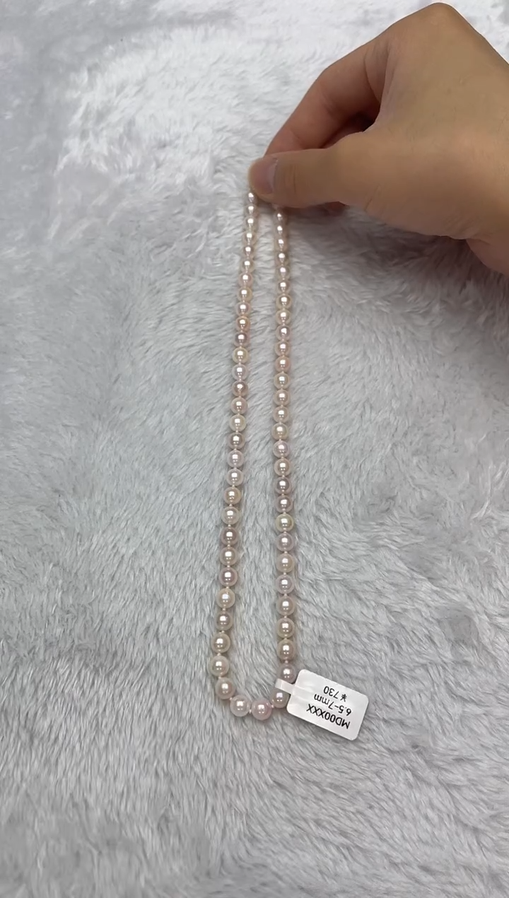 海水珍珠银S925镶嵌项链AK糖果6.5-7mm