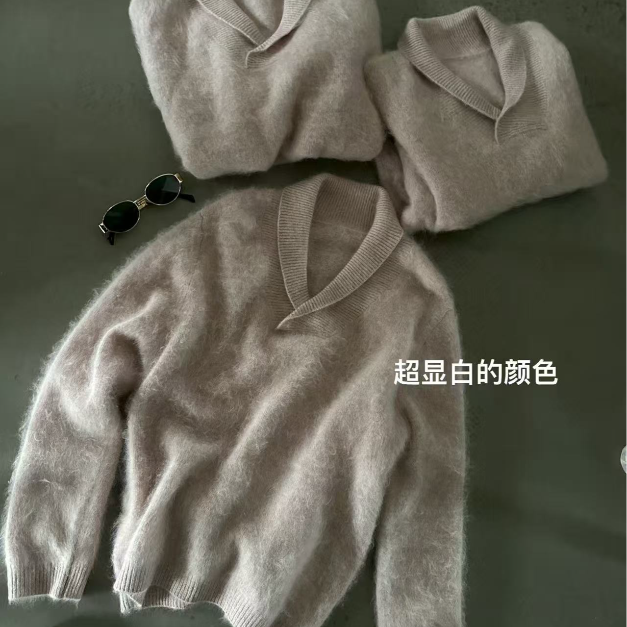 THE CANAL.老钱领口山羊羊绒桑蚕丝拉绒毛衣