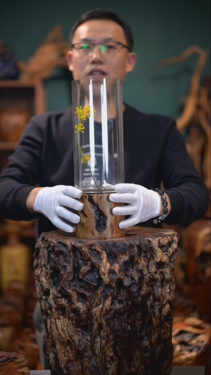 【闪购商品】枣木雷击枣木玻璃花器