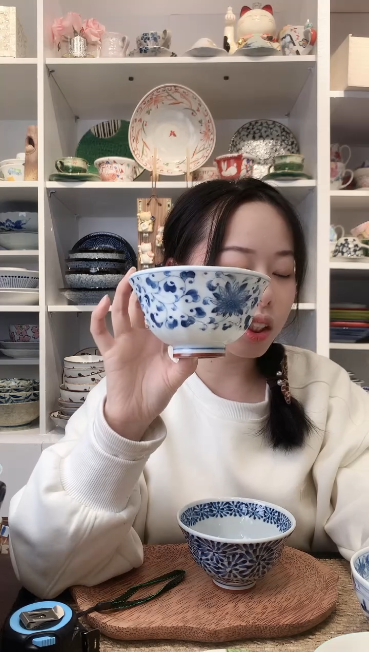 陶瓷蓝凛堂菊唐草米饭碗12.5cm