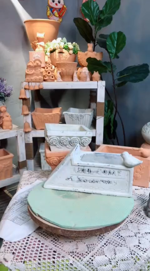 红陶箭头盆 白色  