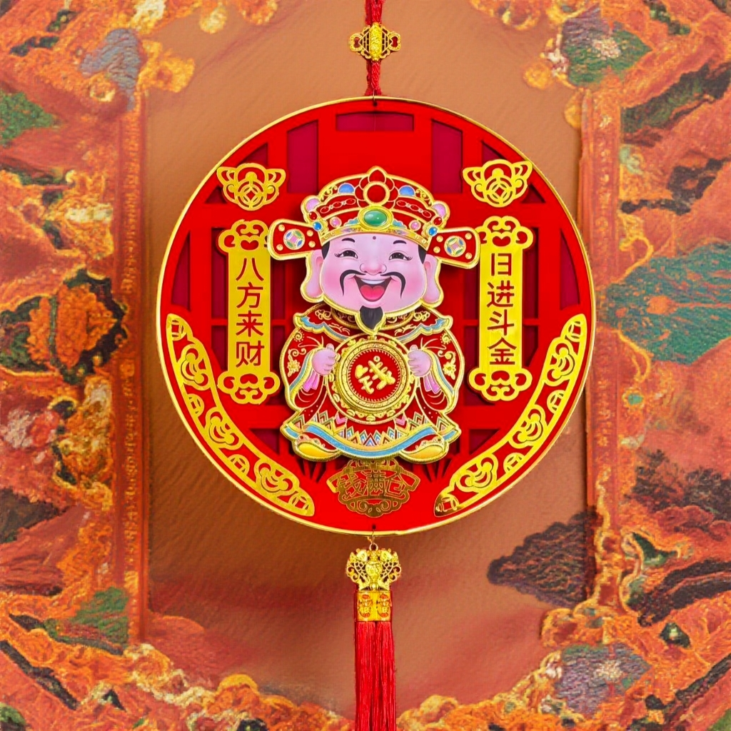 2026新年爆款点头财神春节装饰电动摇头财神挂件-长77*宽38