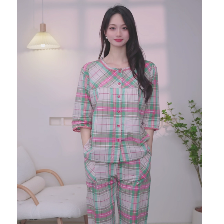 睡衣女士春秋款夏季五分袖八分裤薄款纯棉家居服可外穿全棉套装