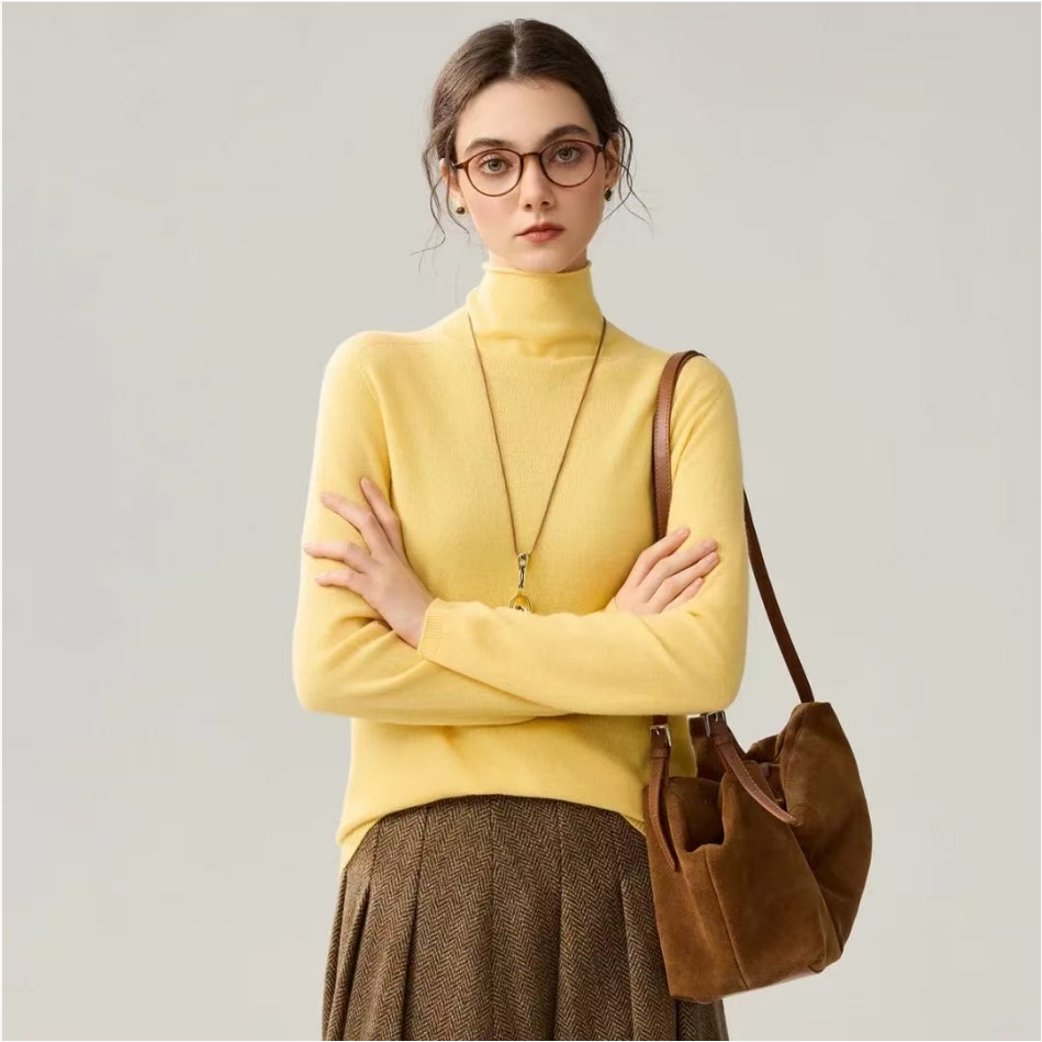 100%绵羊毛高领纯色百搭打底女式羊毛衫25DAK1505